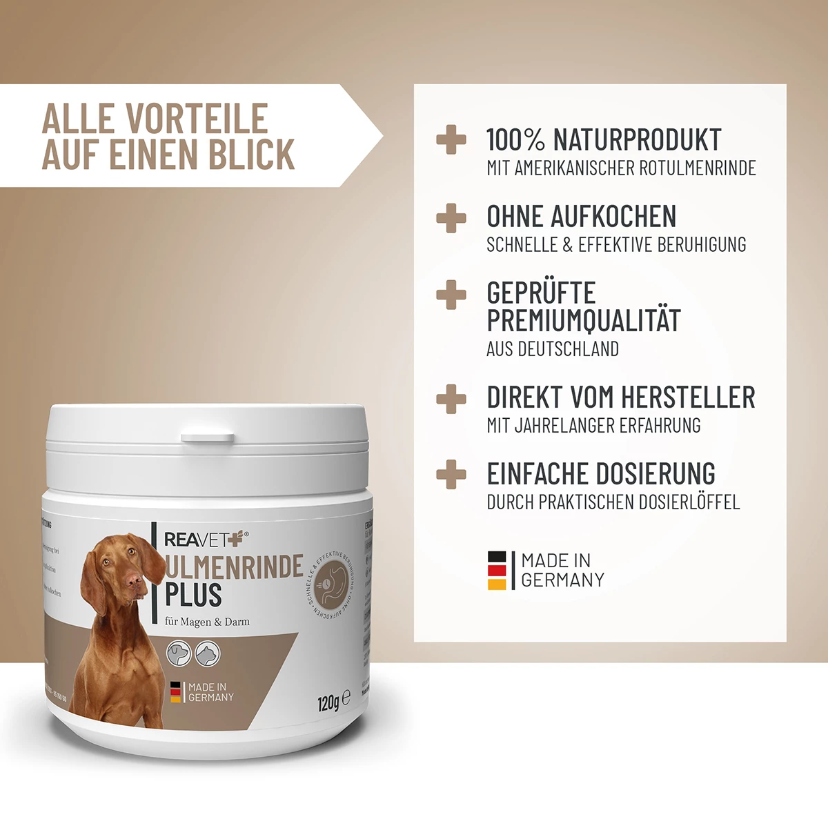 REAVET Ulmenrinde Plus mit Flohsamenschalen für Hunde & Katzen 120g