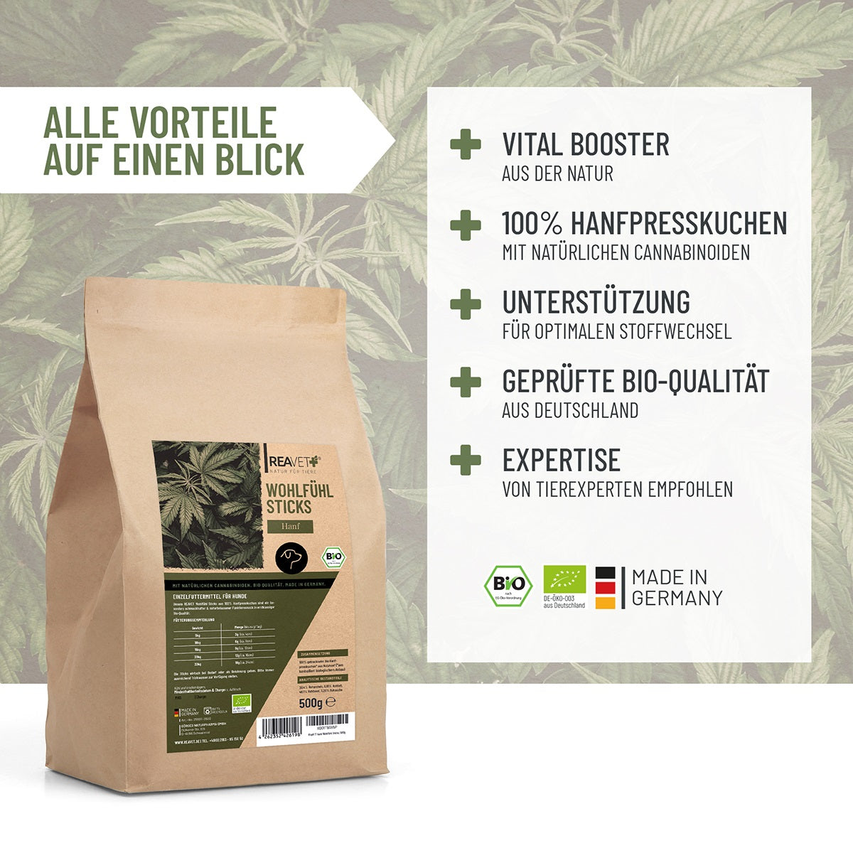 REAVET Hanf Wohlfühl Sticks 500 g