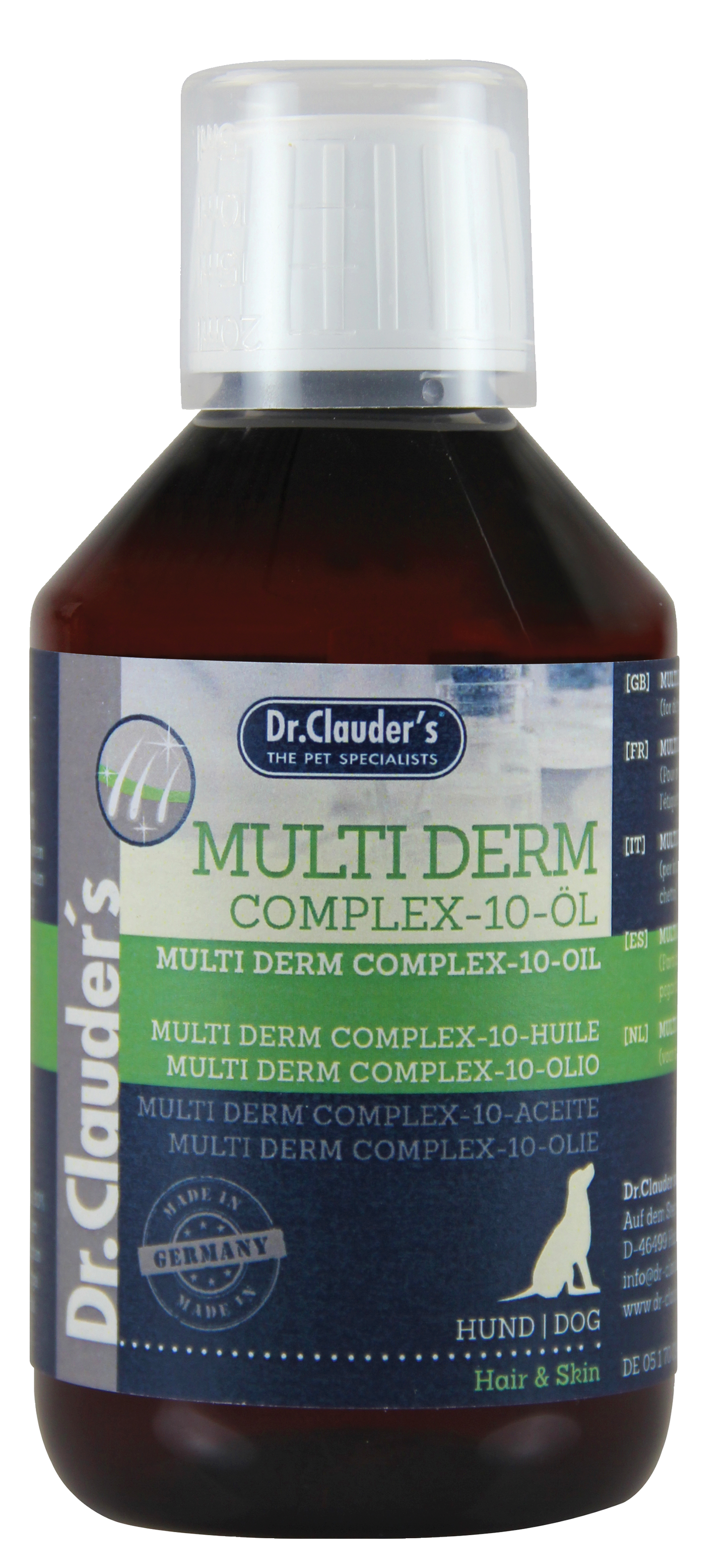 Dr.Clauder’s Pro Hair & Skin Multi Derm Complex 10 Öl für Hunde, 250 ml